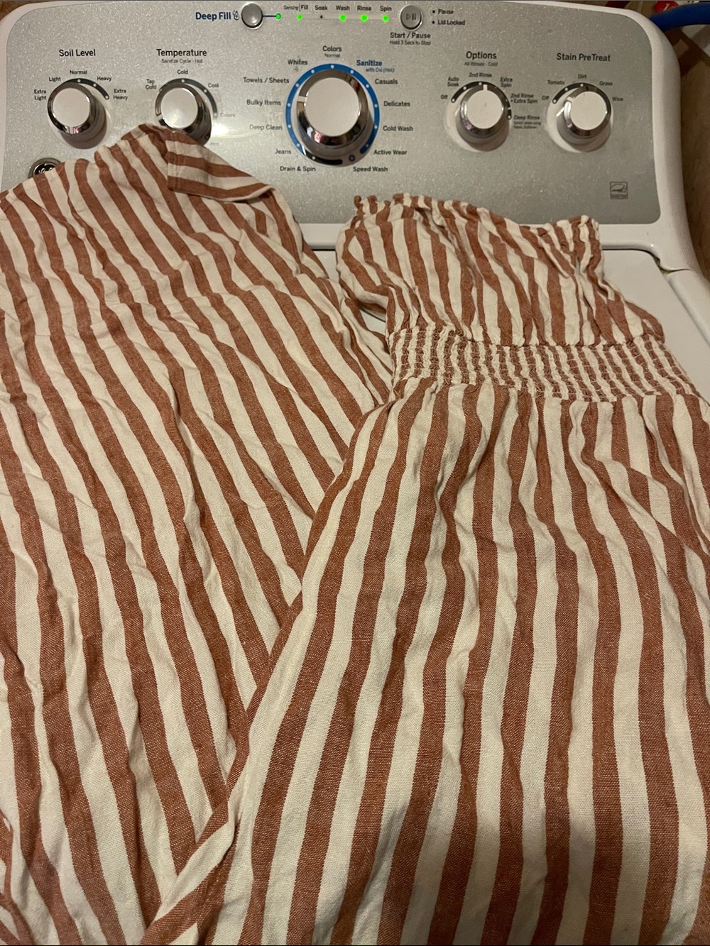 American Eagle Outfitters Brown and White Striped Wide-Leg Jumpsuit